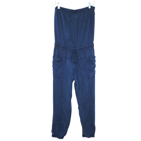 YFB Clothing Luke Jumpsuit S Blue Strapless Tassel Pockets Gathered Hem - Picture 2 of 12